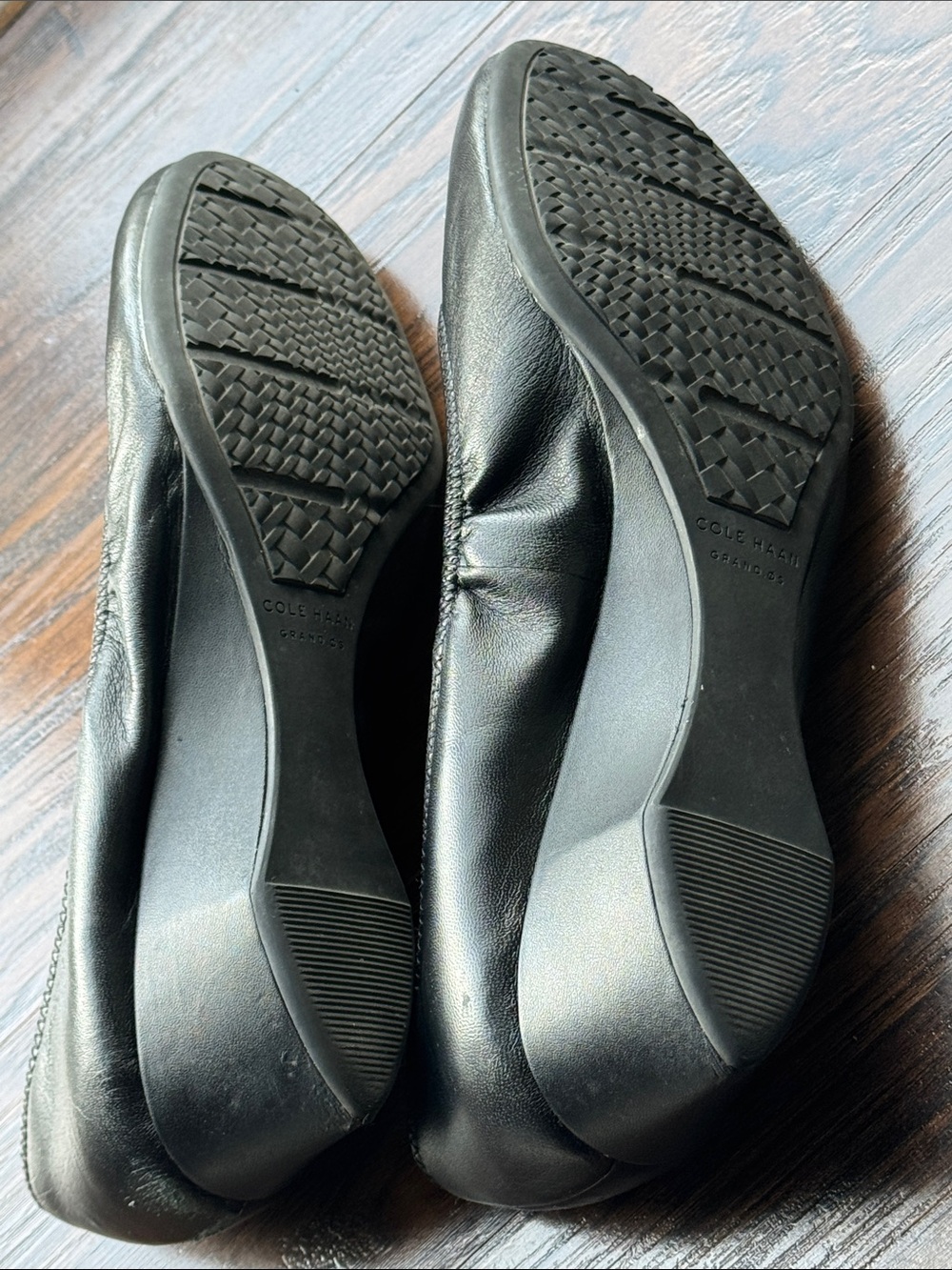 Cole Haan Black Leather Ballet Flats - Slip-On Women's Loafers - Picture 11 of 12